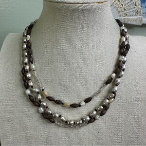 Sigrid Olsen Multi-Strand Beaded Necklace Pearl Wood Metal MOP Beachy Boho